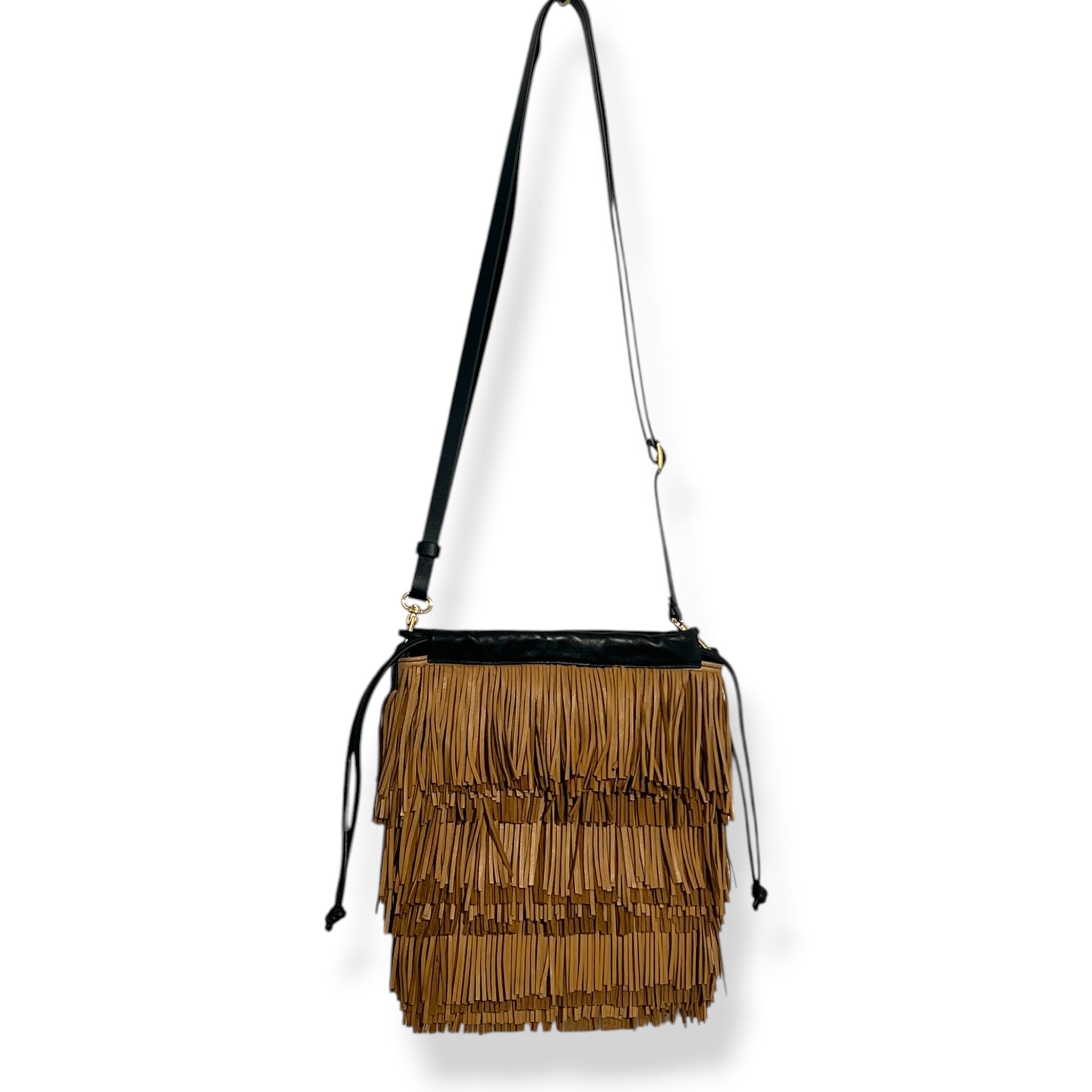 Pochette à lien de serrage - String micro franges - Naturelle  et noire