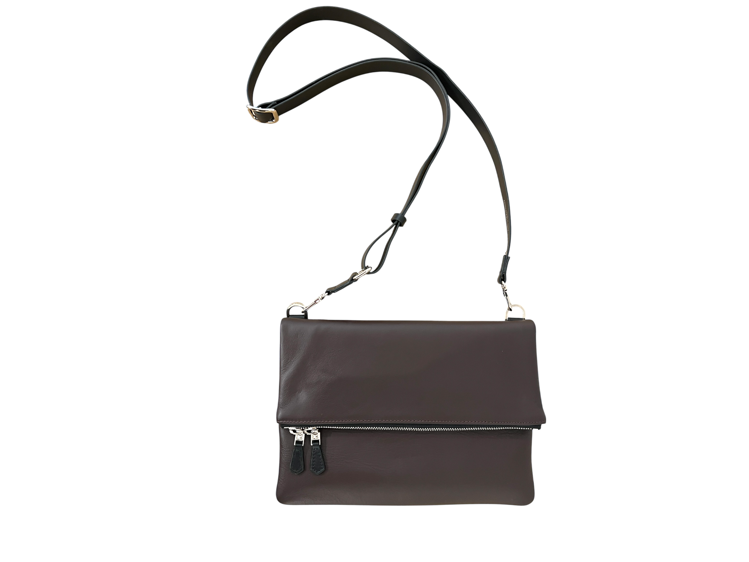 Duo pochette pliée à rabat avec pochette Duo zippée medium- ébène ébène - finition argent