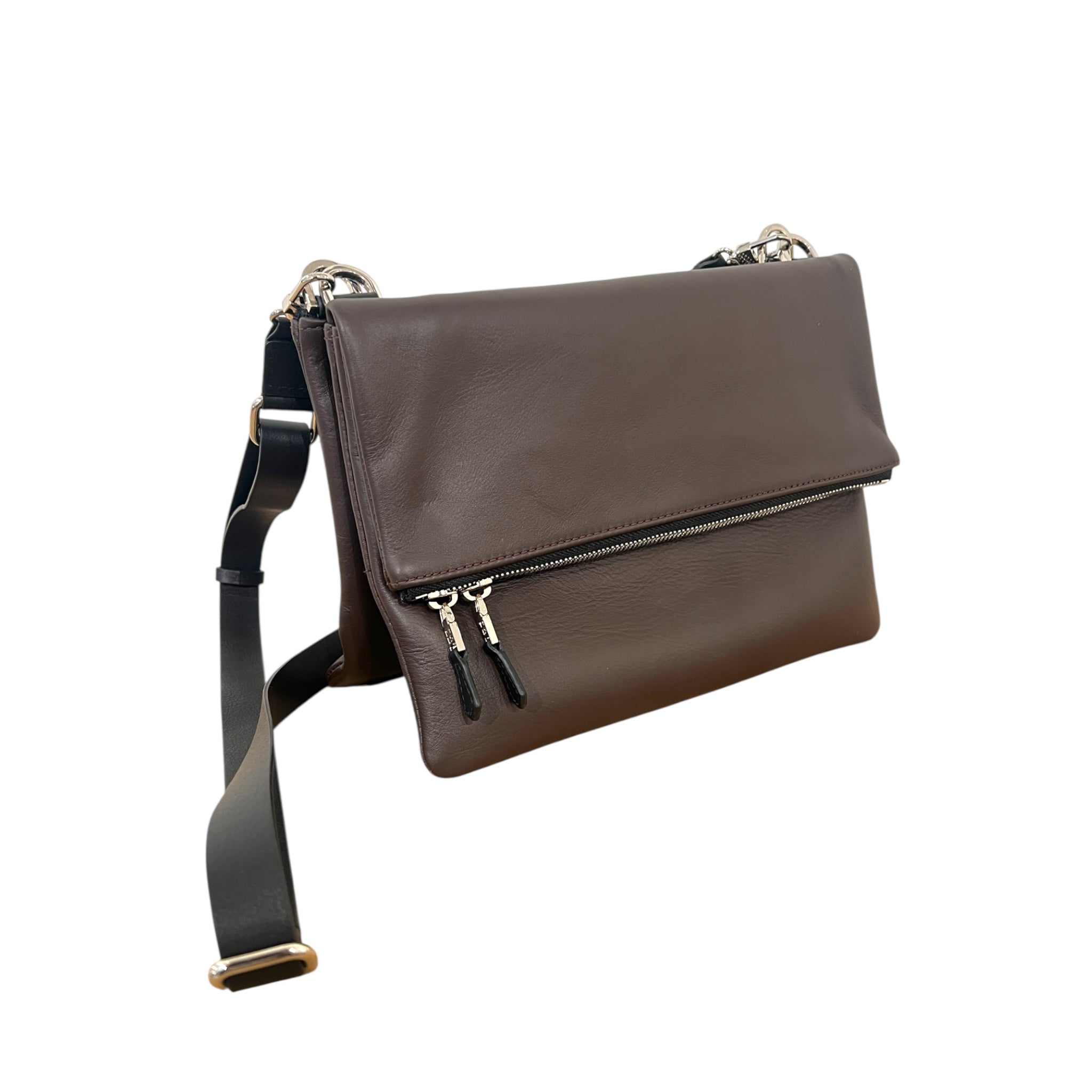 Duo pochette pliée à rabat avec pochette Duo zippée medium- ébène ébène - finition argent