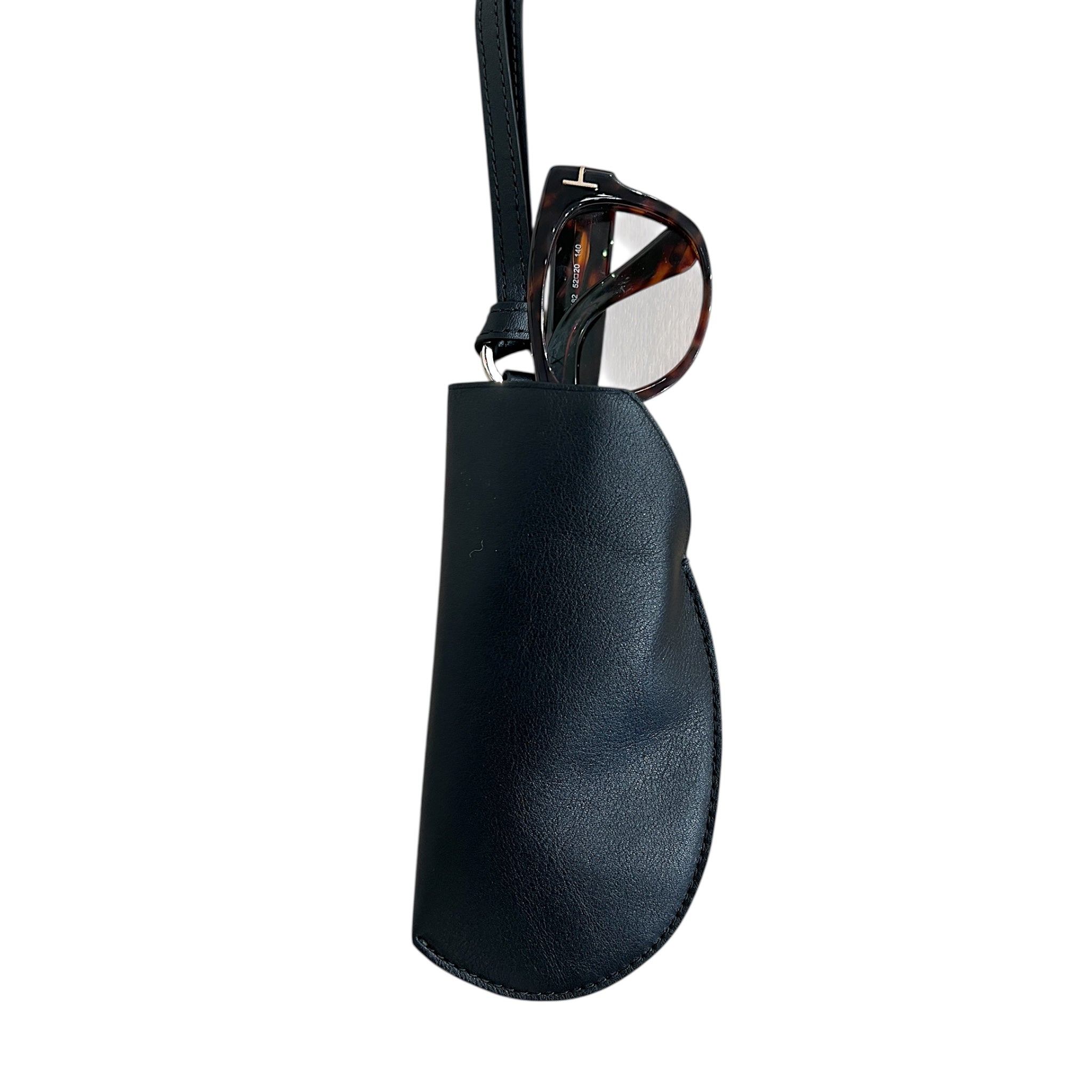 Étui à lunettes - Noir et finitions argentées lien cuir noir