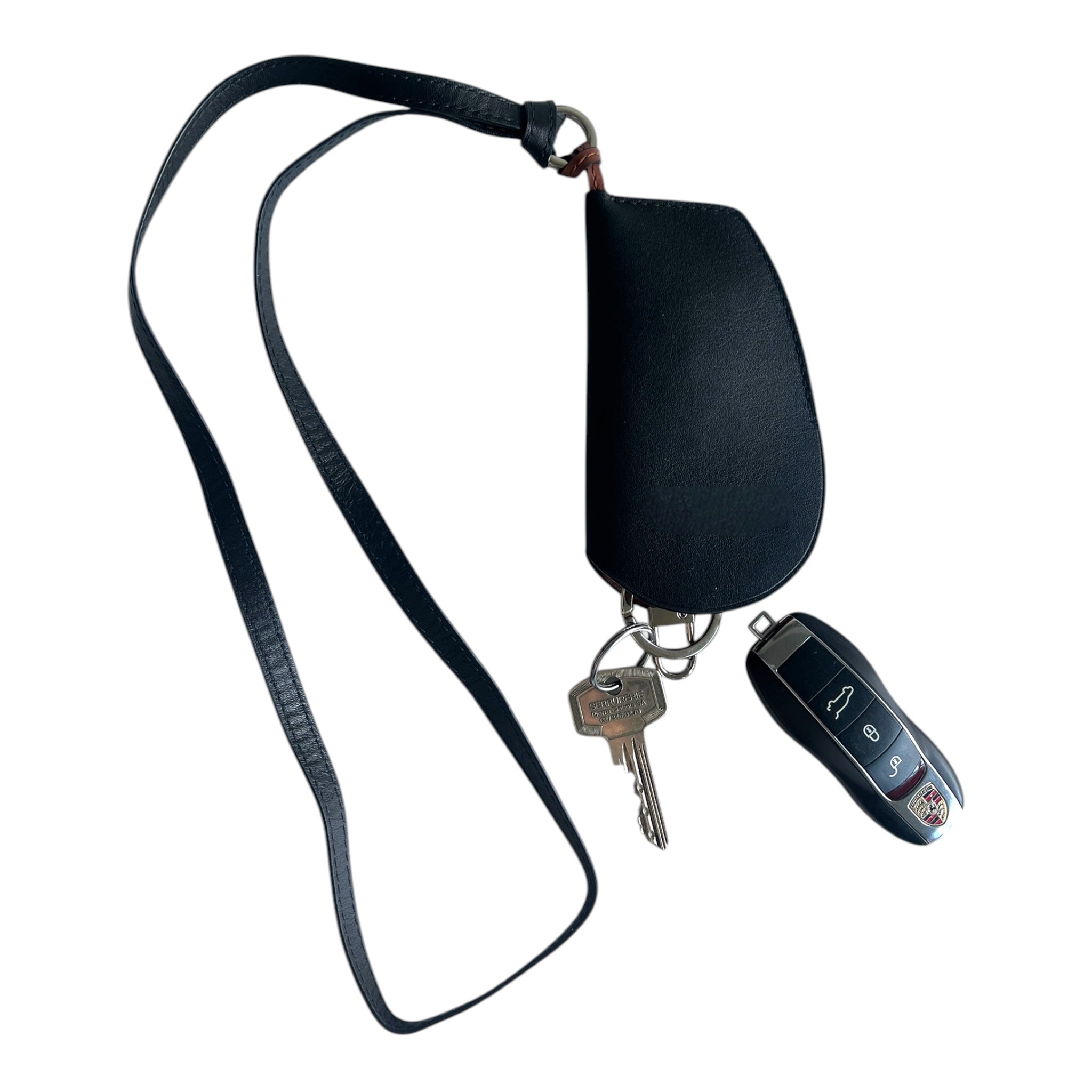 Porte-clés voiture- Noir et cognac et finitions argentées