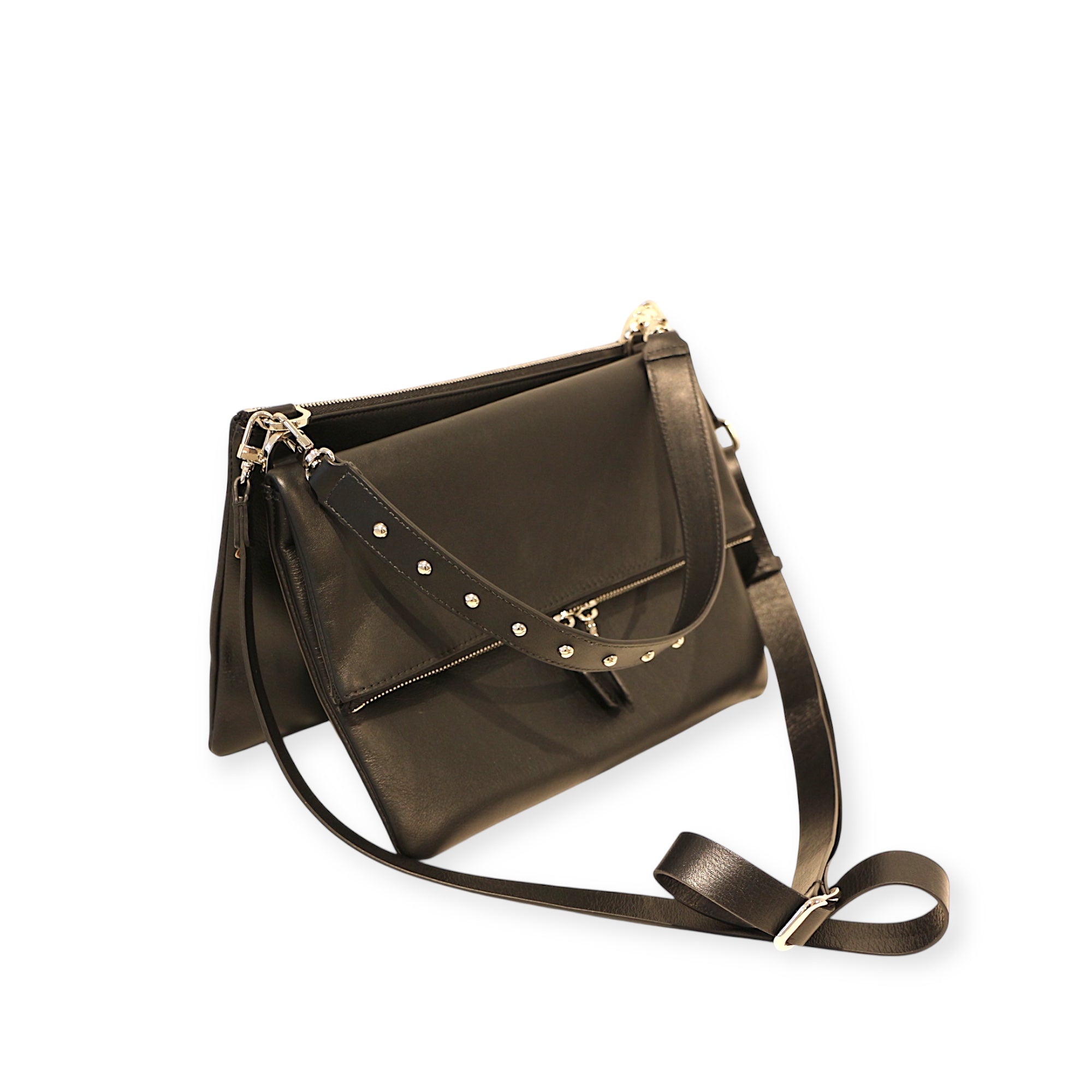 Duo Pocket fold-over flap with Pocket Duo zipped medium - Black silver finish