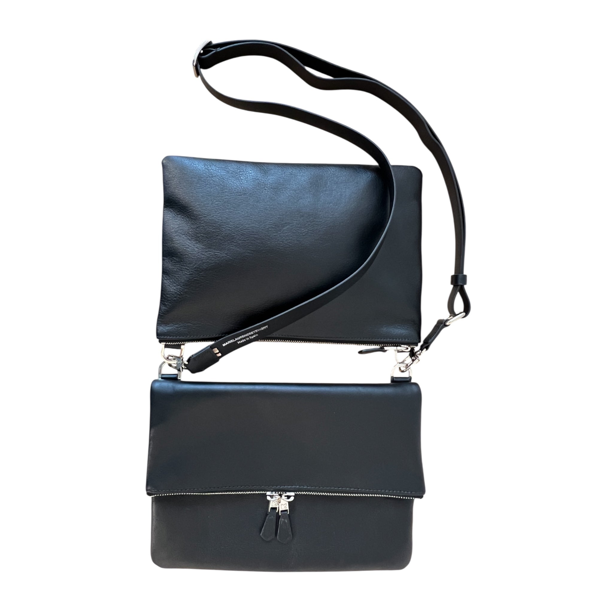 Duo Pocket fold-over flap with Pocket Duo zipped medium - Black silver finish