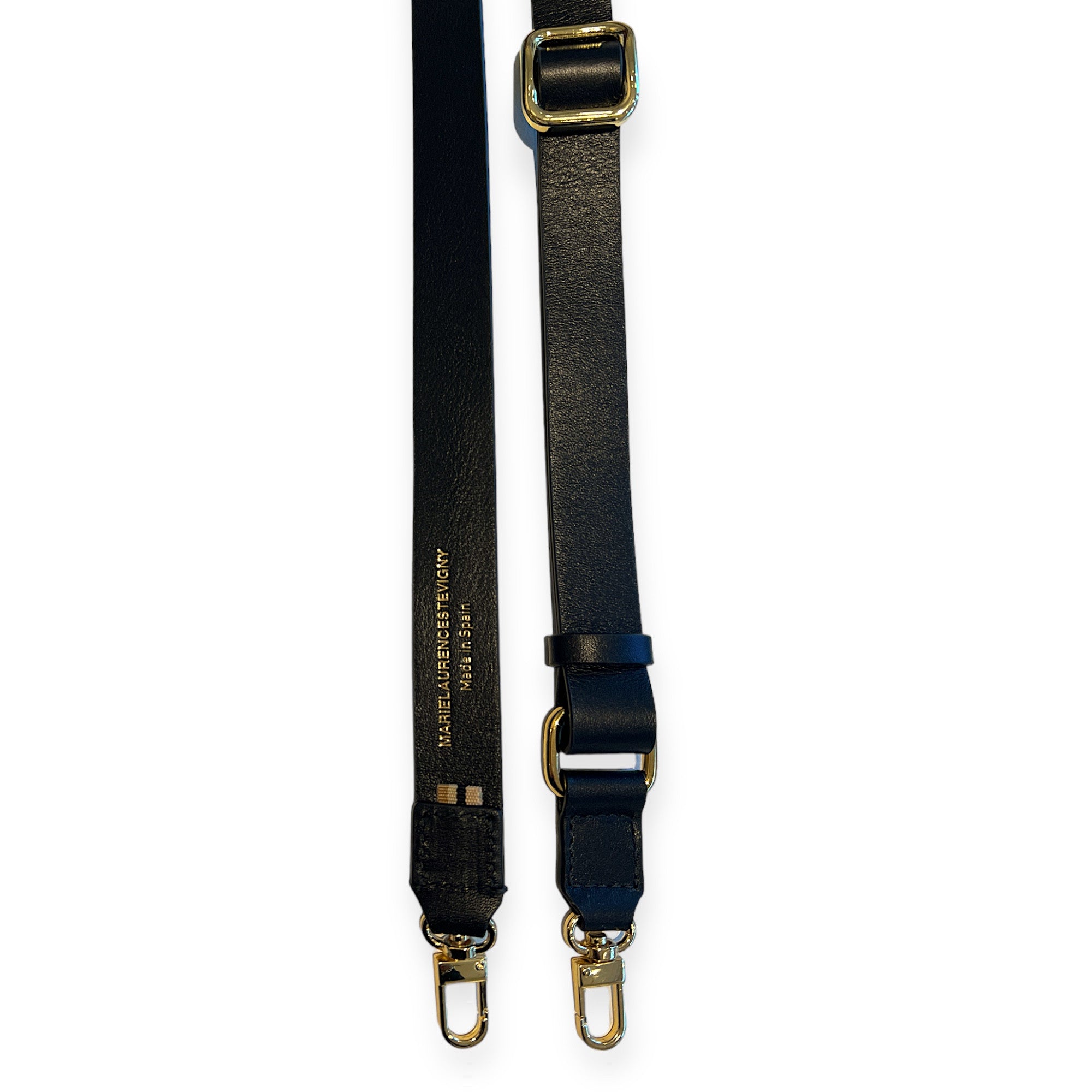 Large cross adjustable strap-rolled-black leather and gold hardware-detail-Marielaurencest