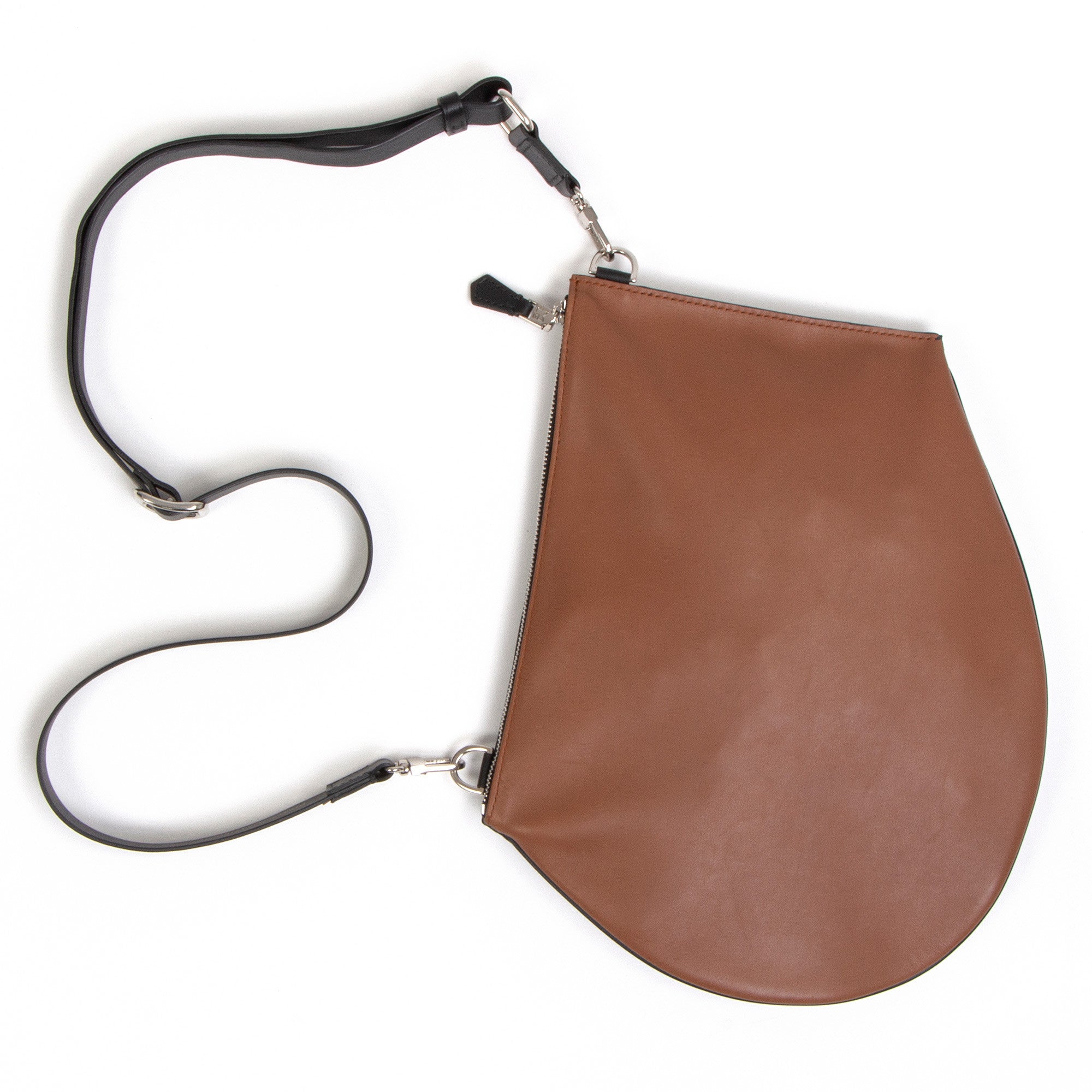 Pochette bandoulière - Zip XL - Cognac et noir