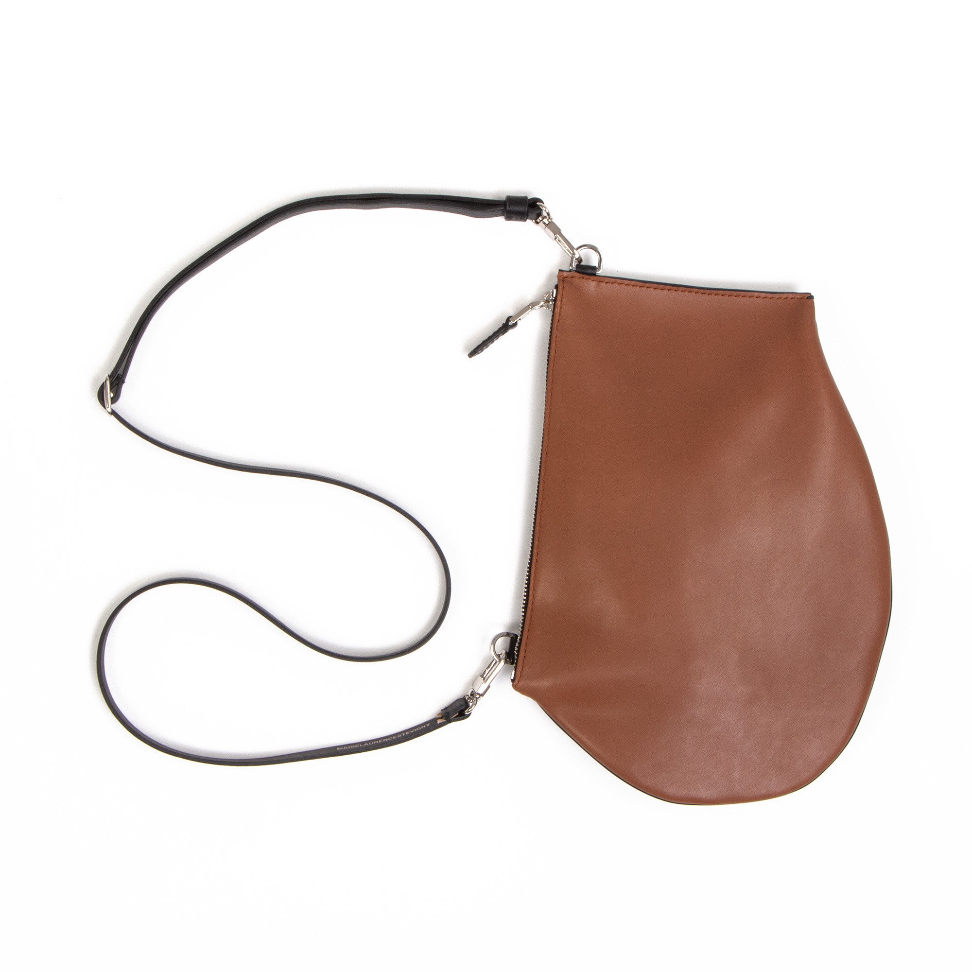 Pochette bandoulière - Zip medium - Cognac et noir