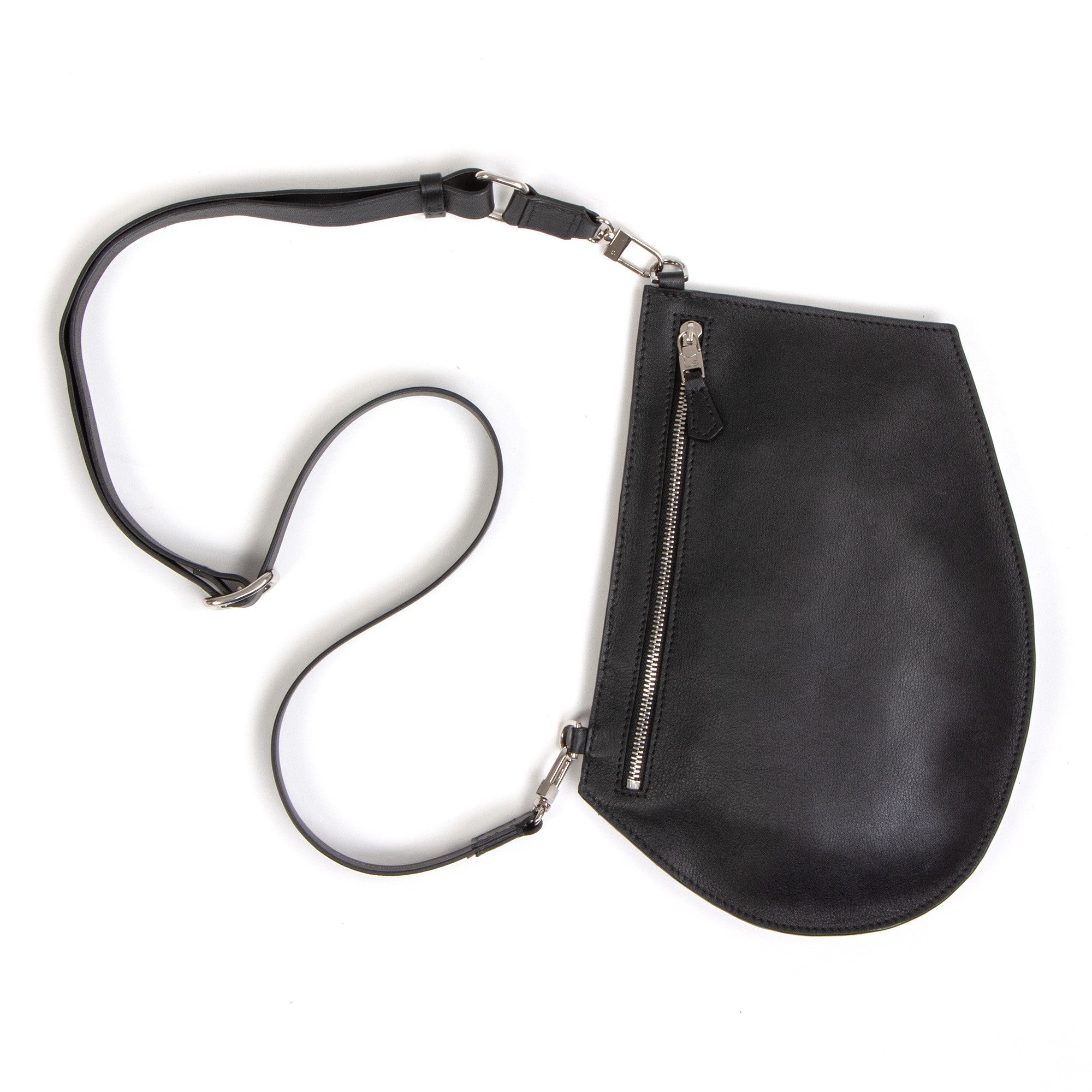 Pochette bandoulière - Zip medium cut - Noir et finitions argentées