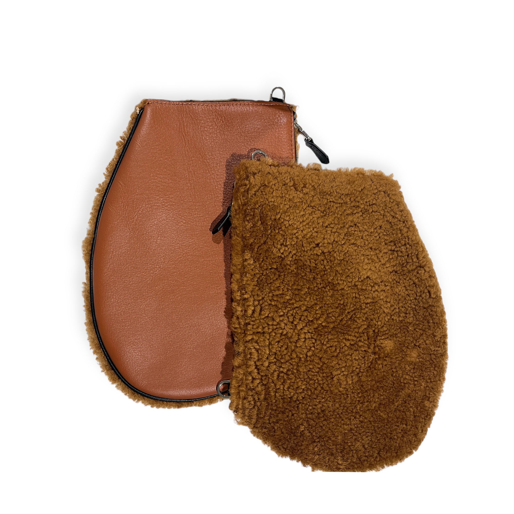 marielaurencestevigny- Zip maxi curly shearling tan cross body bag - croco leather - tan 