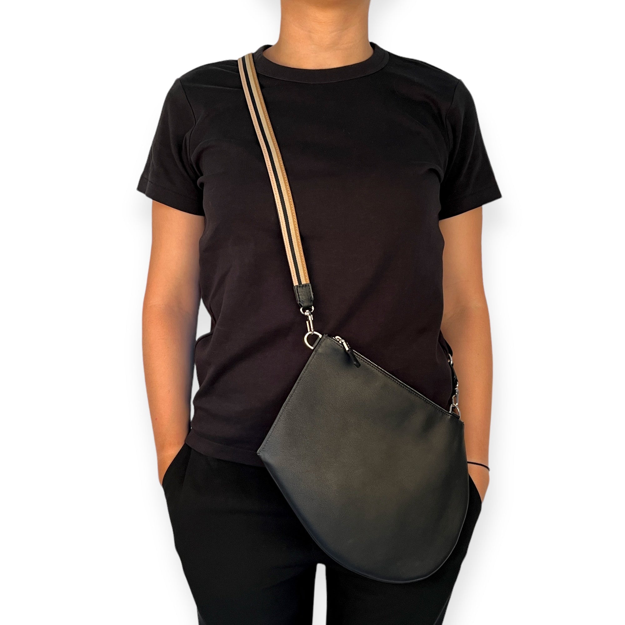 Pochette bandoulière - Zip XL - Taupe et noir