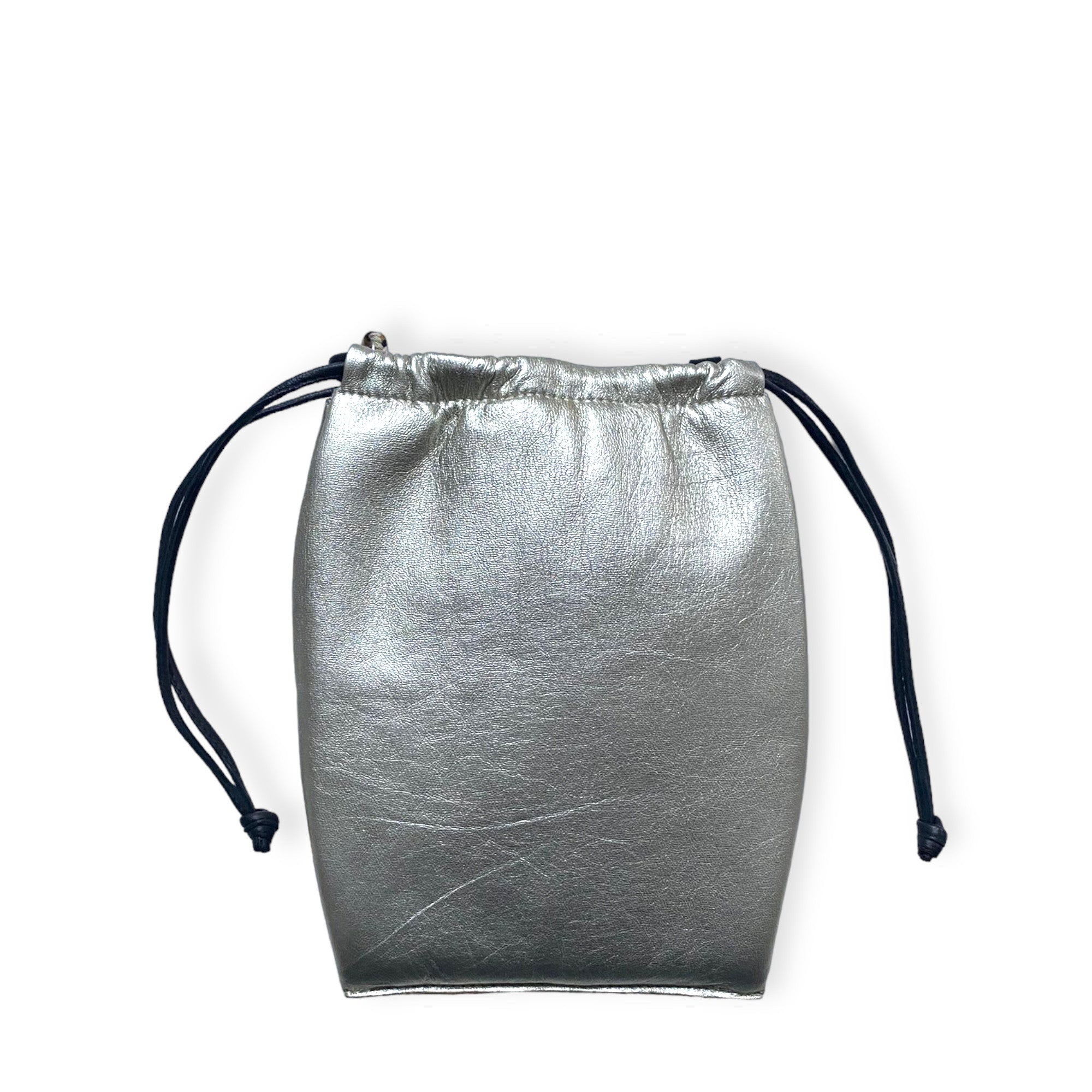 Pochette à lien de serrage - String micro - Argentée et noir