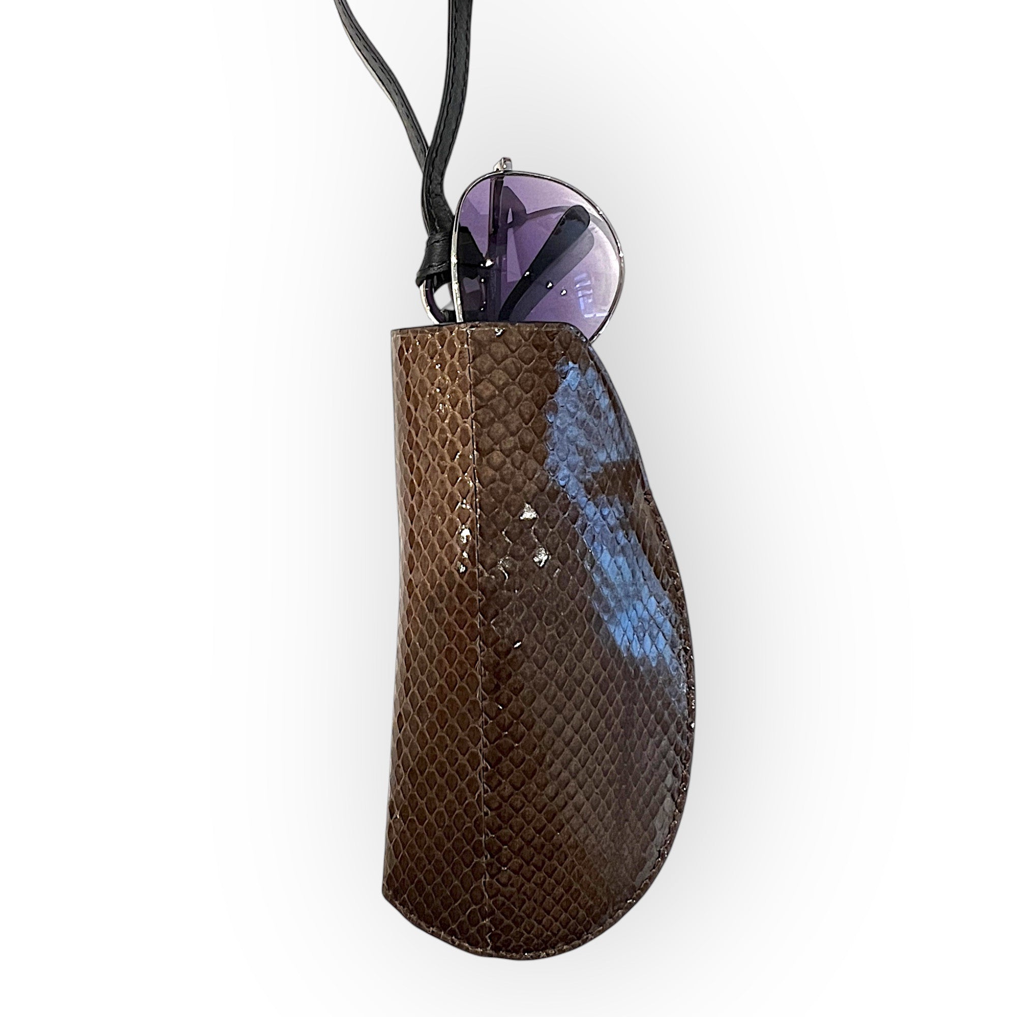 MARIELAURENCESTEVIGNY- Glasses case- moka snake - front WITH GLASSES inside .JPEG