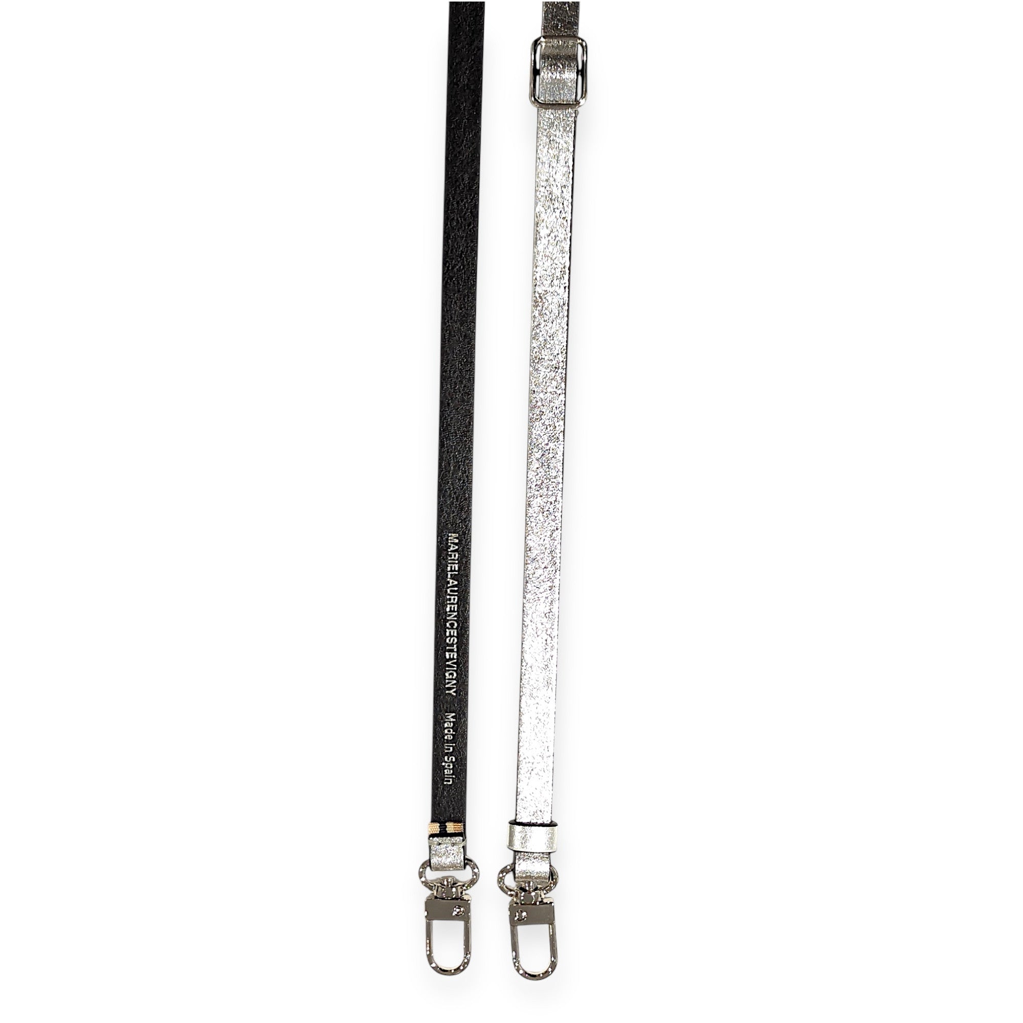 MARIELAURENCESTEVIGNY-silver edition-narrow cross adjustable strap silver  metallic leathe