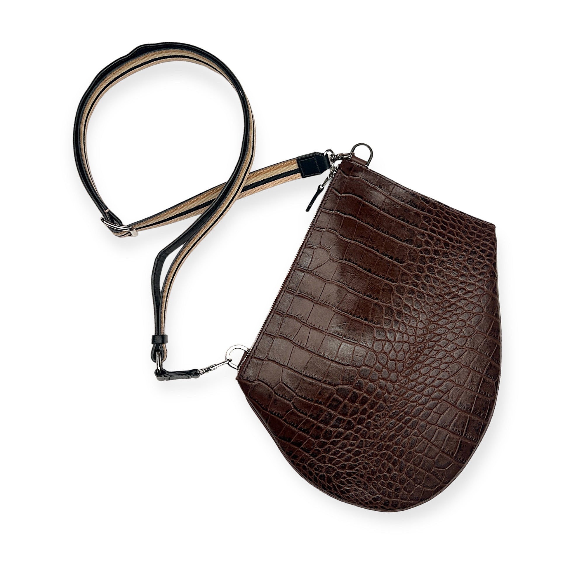 Pochette bandoulière - Zip XL - Croco ébène et noir