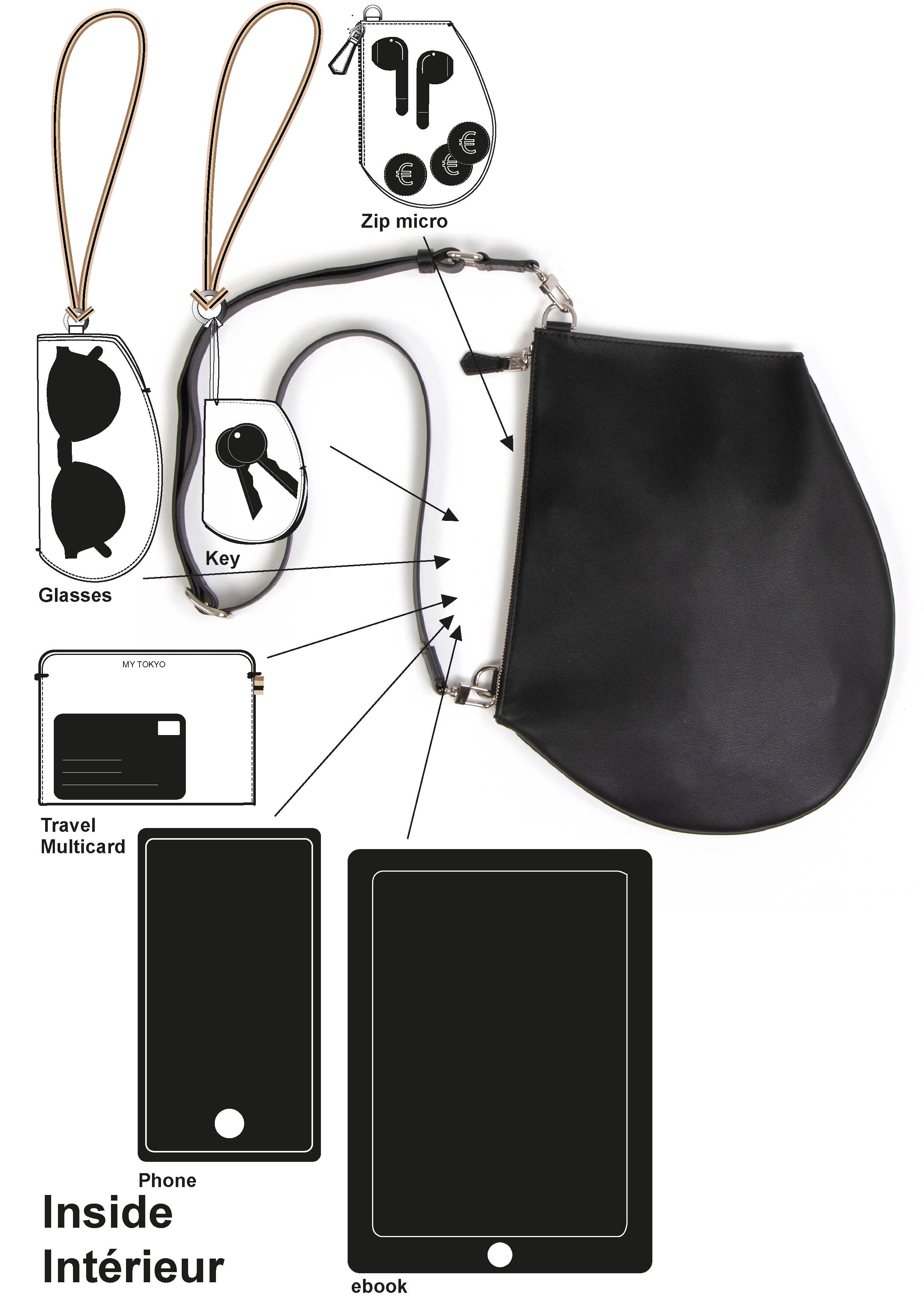 Pochette bandoulière - Zip XL - Orange et noir