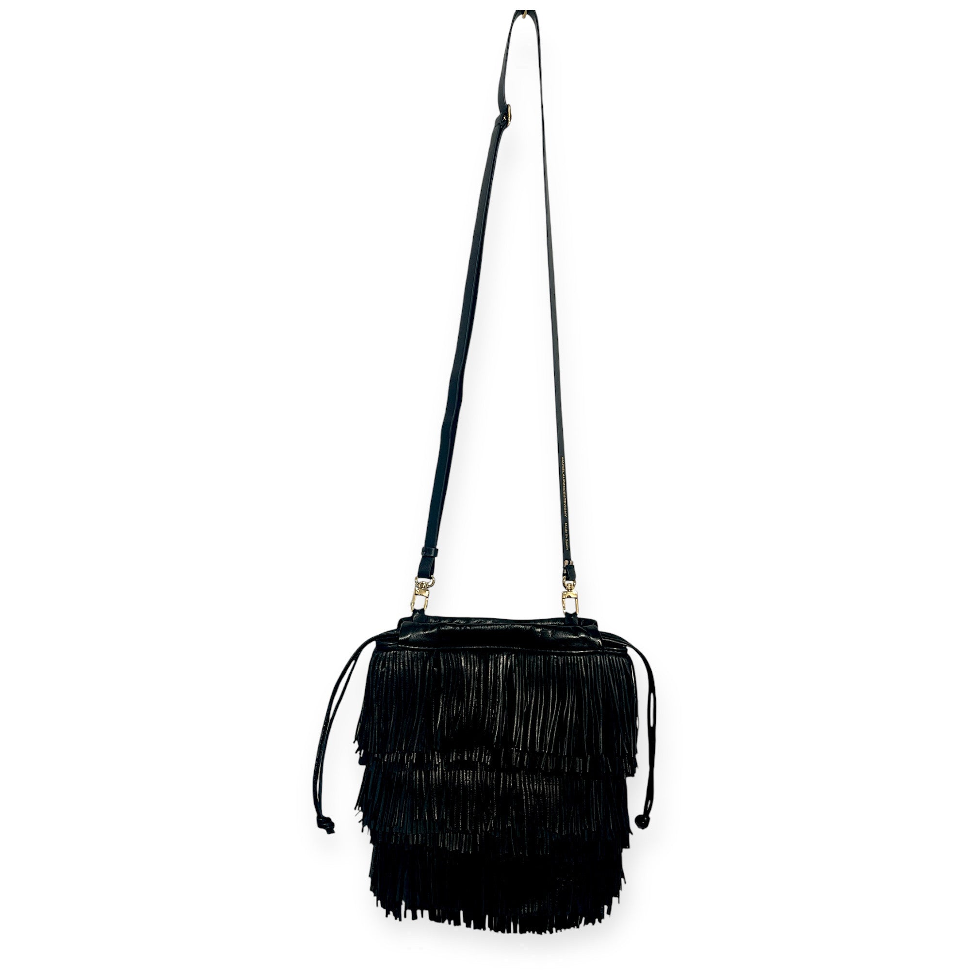 MARIELAURENCESTEVIGNY__String pouches micro-black-fringes-packshoot with black strap hangi