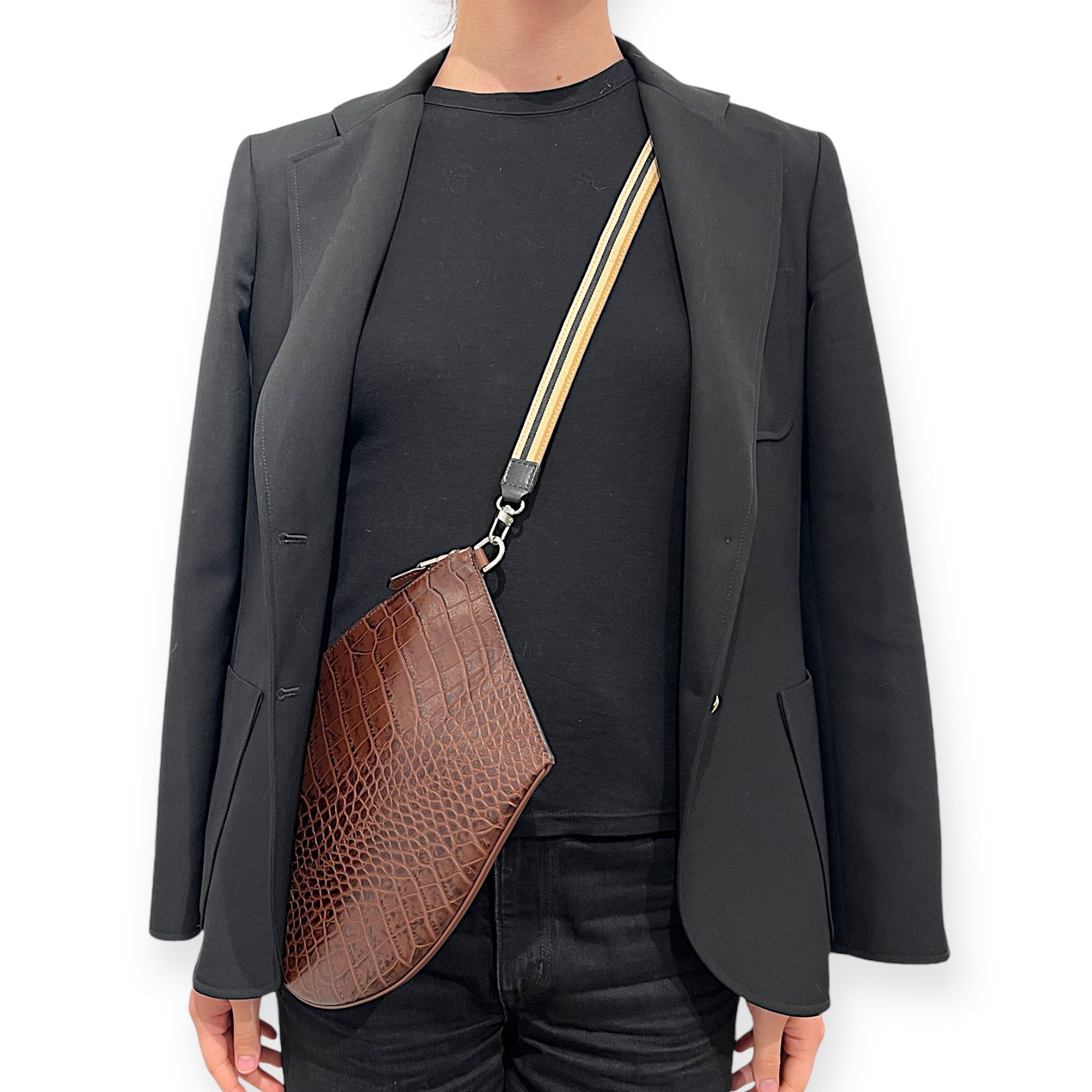 Pochette bandoulière - Zip XL - Croco ébène et noir