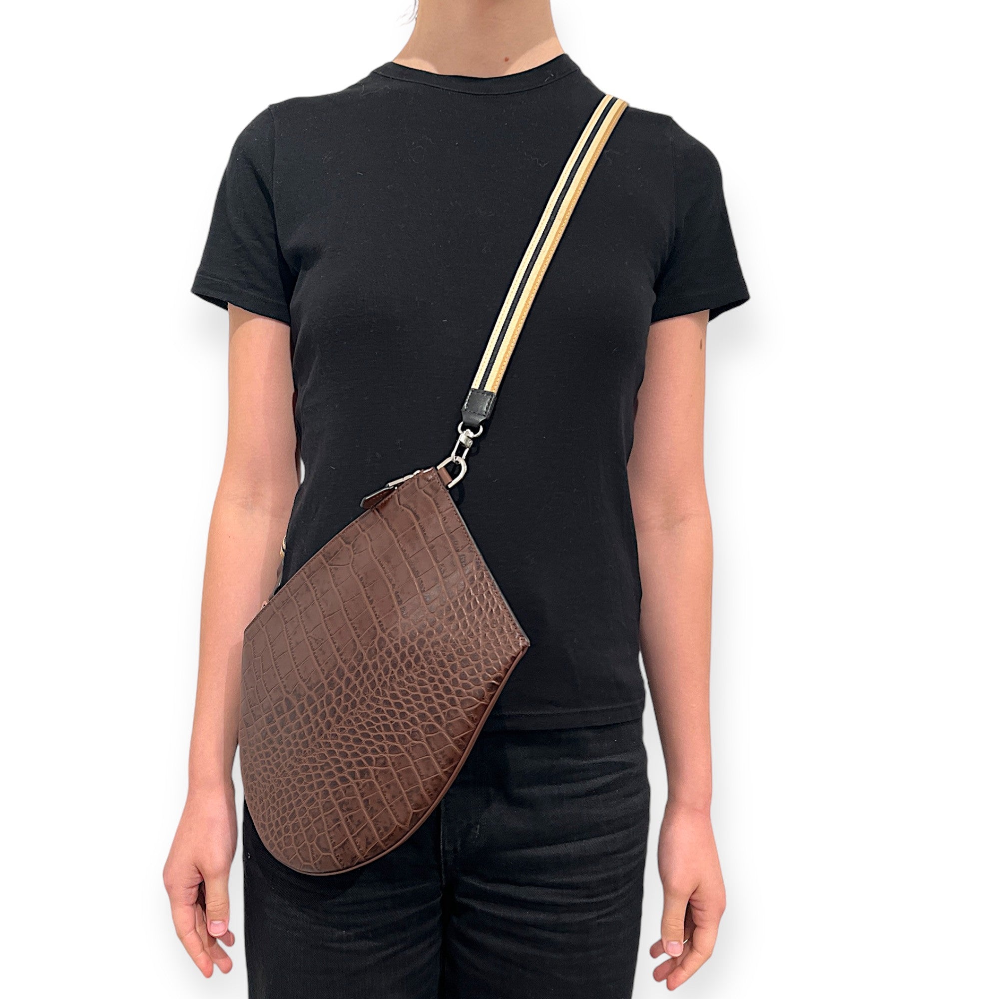 Pochette bandoulière - Zip XL - Croco ébène et noir