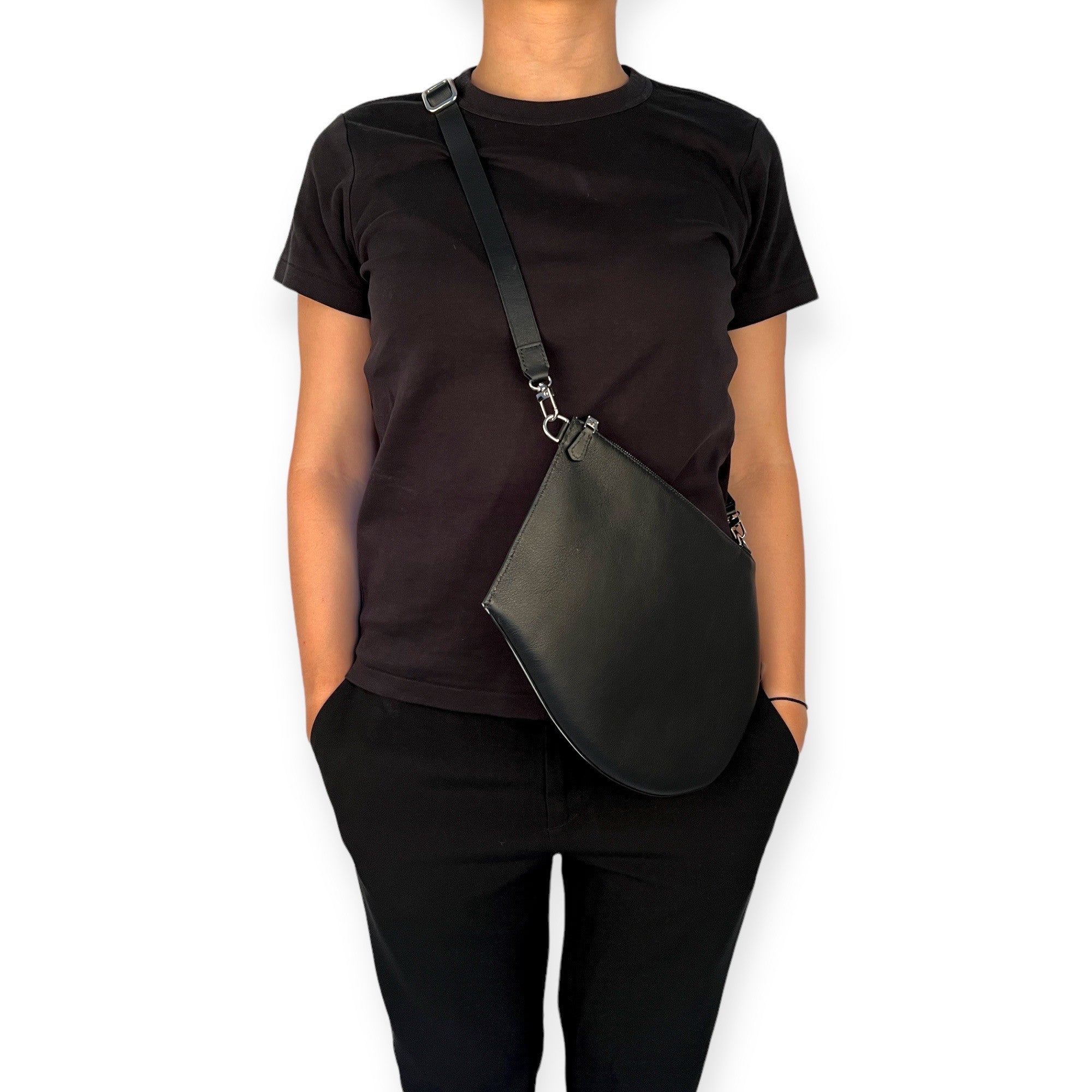 Pochette bandoulière - Zip XL - Bleu encre et noir