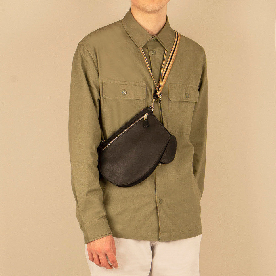 Pochette bandoulière - Zip medium cut - Noir et finitions argentées