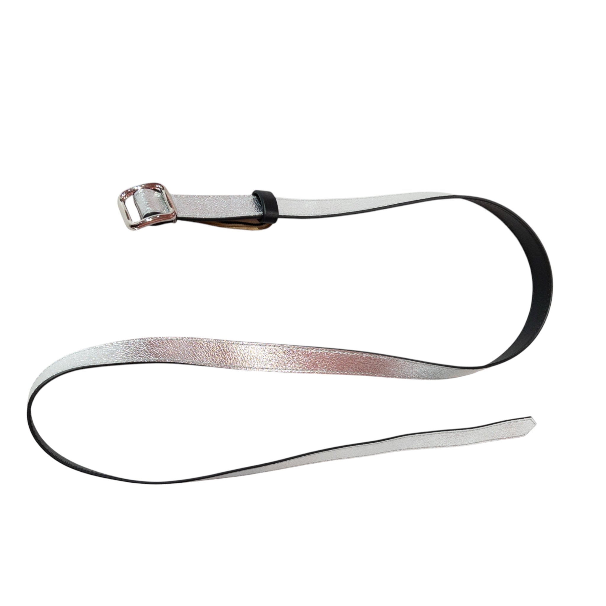 Slim single belt - silver and black metallic leather with silver finish