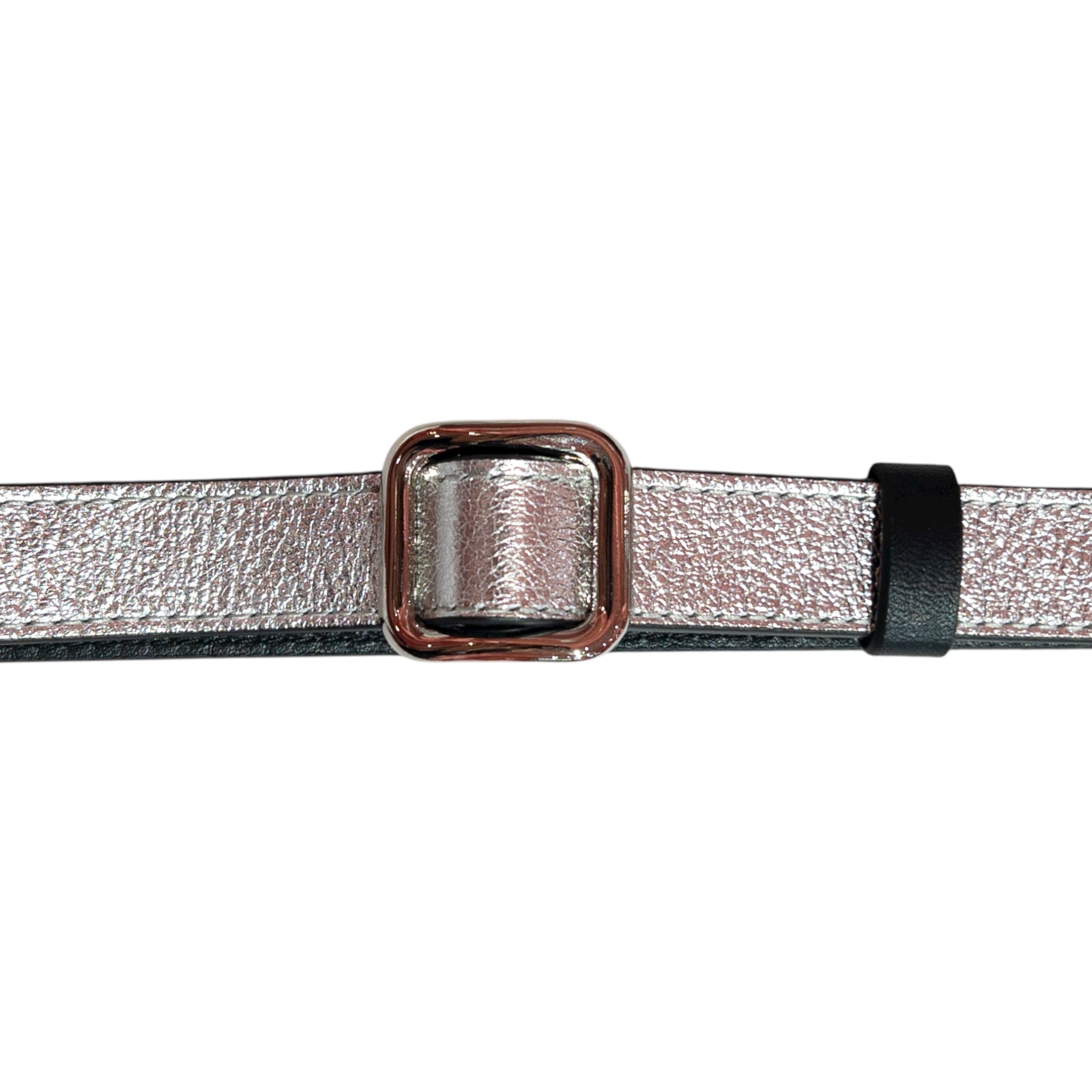 Slim single belt - silver and black metallic leather with silver finish