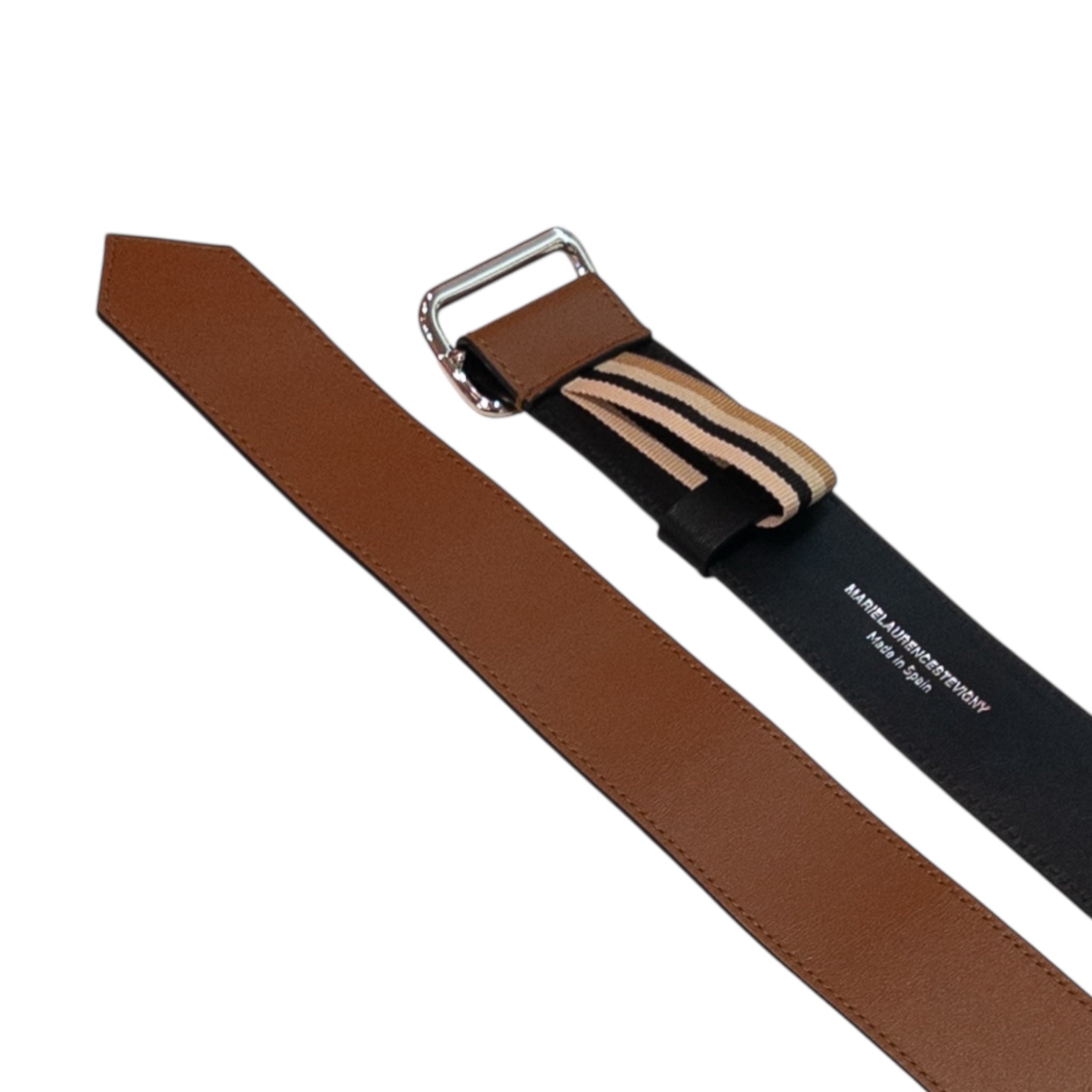 Single wide belt - Cognac and silver finishes