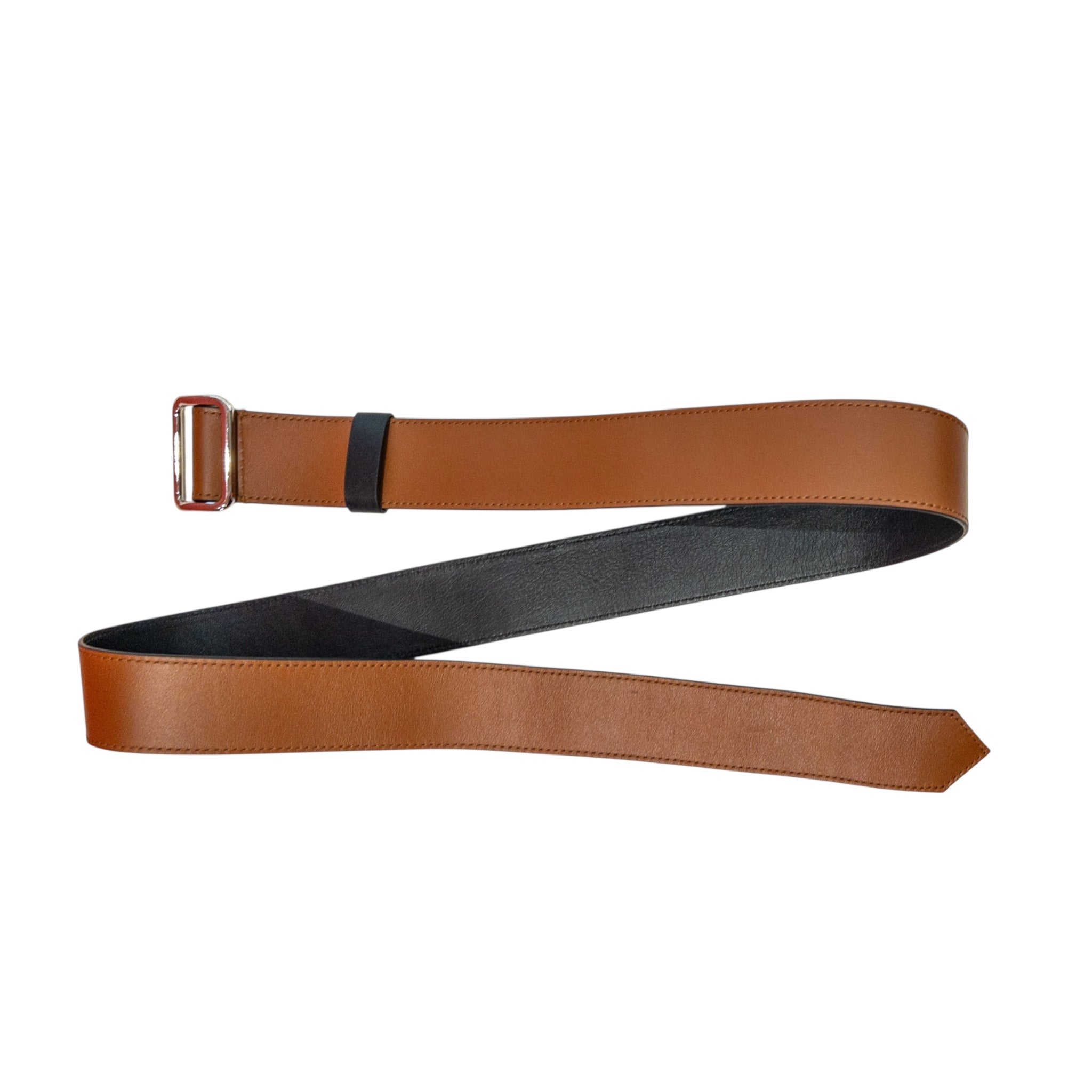 Single wide belt - Cognac and silver finishes