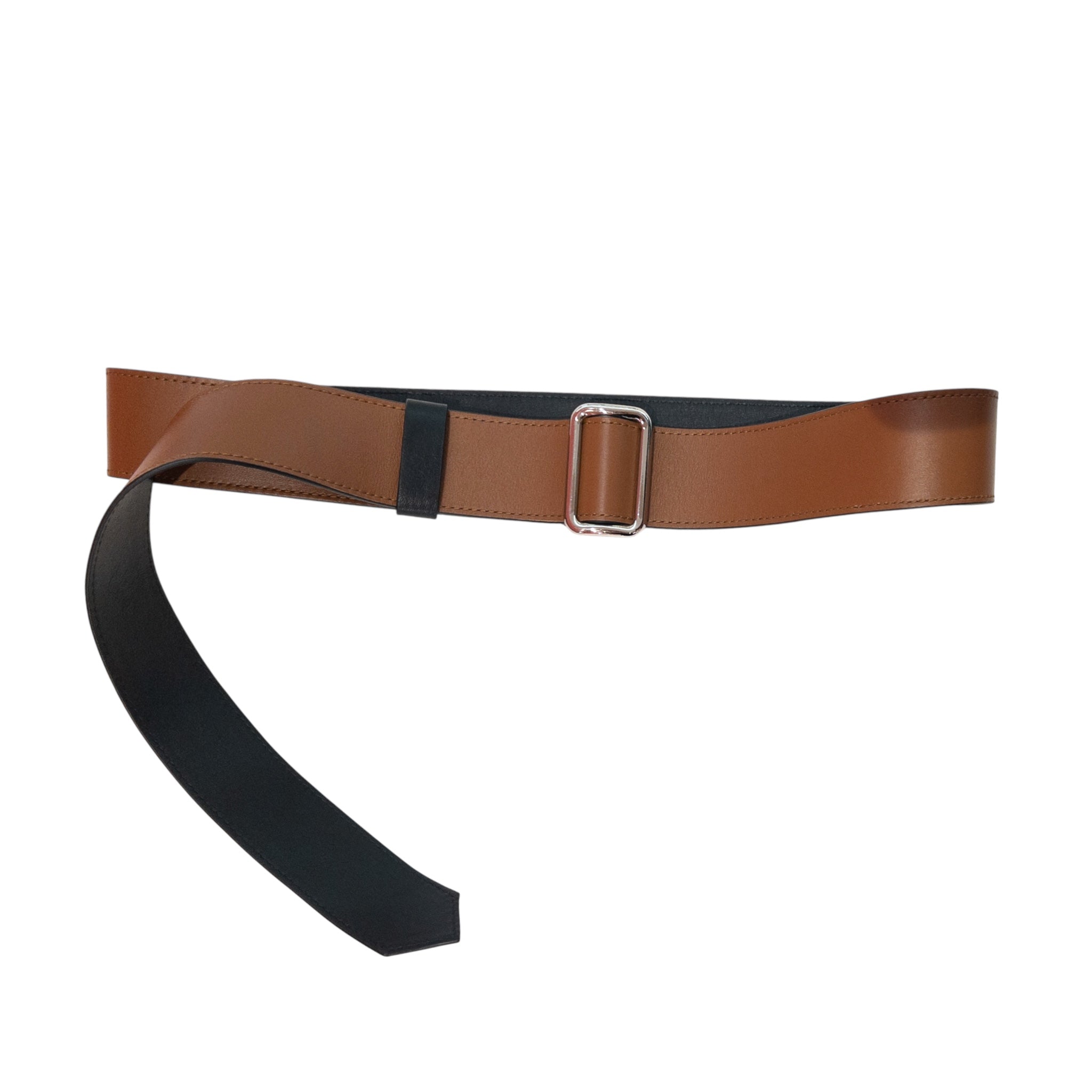 Single wide belt - Cognac and silver finishes