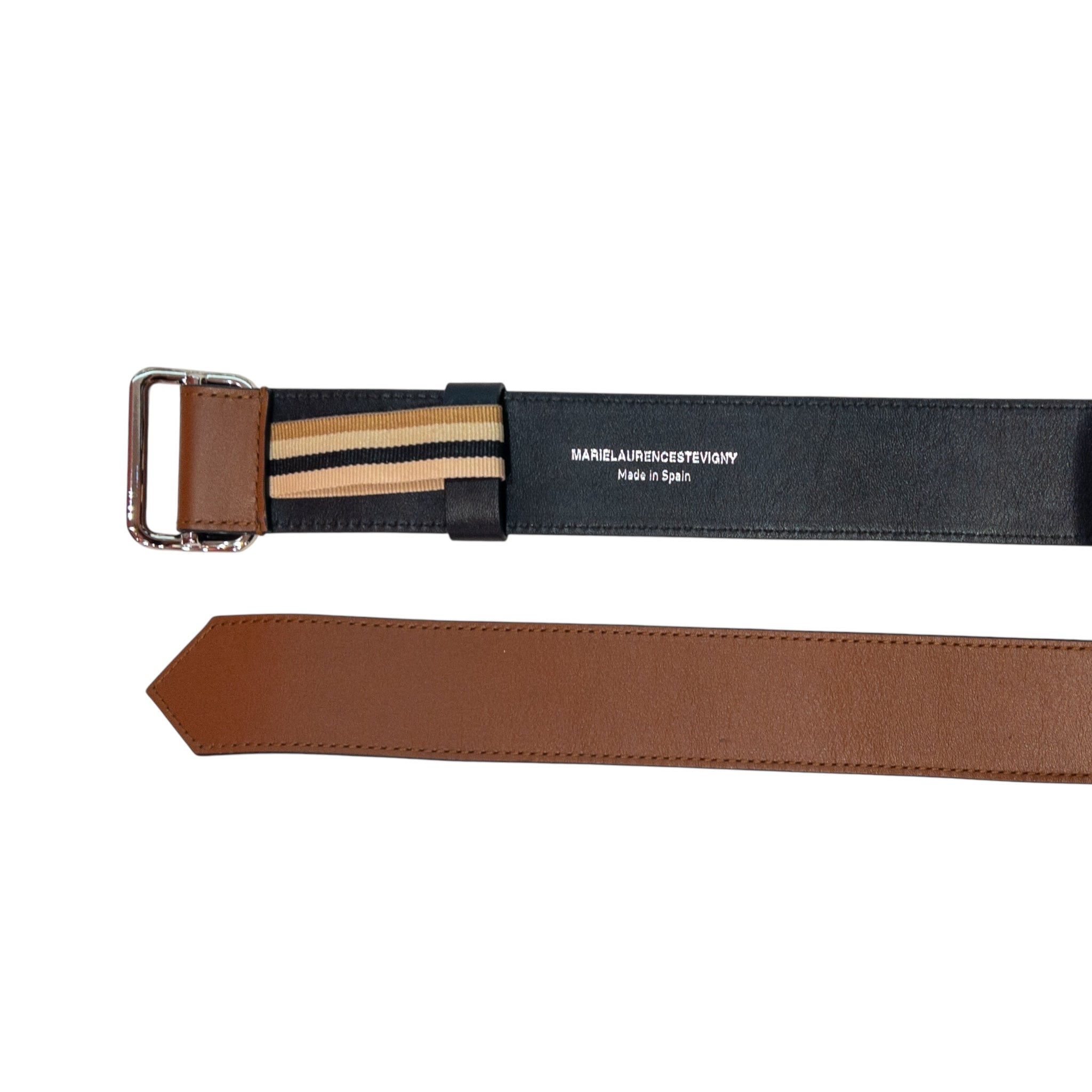 Single wide belt - Cognac and silver finishes