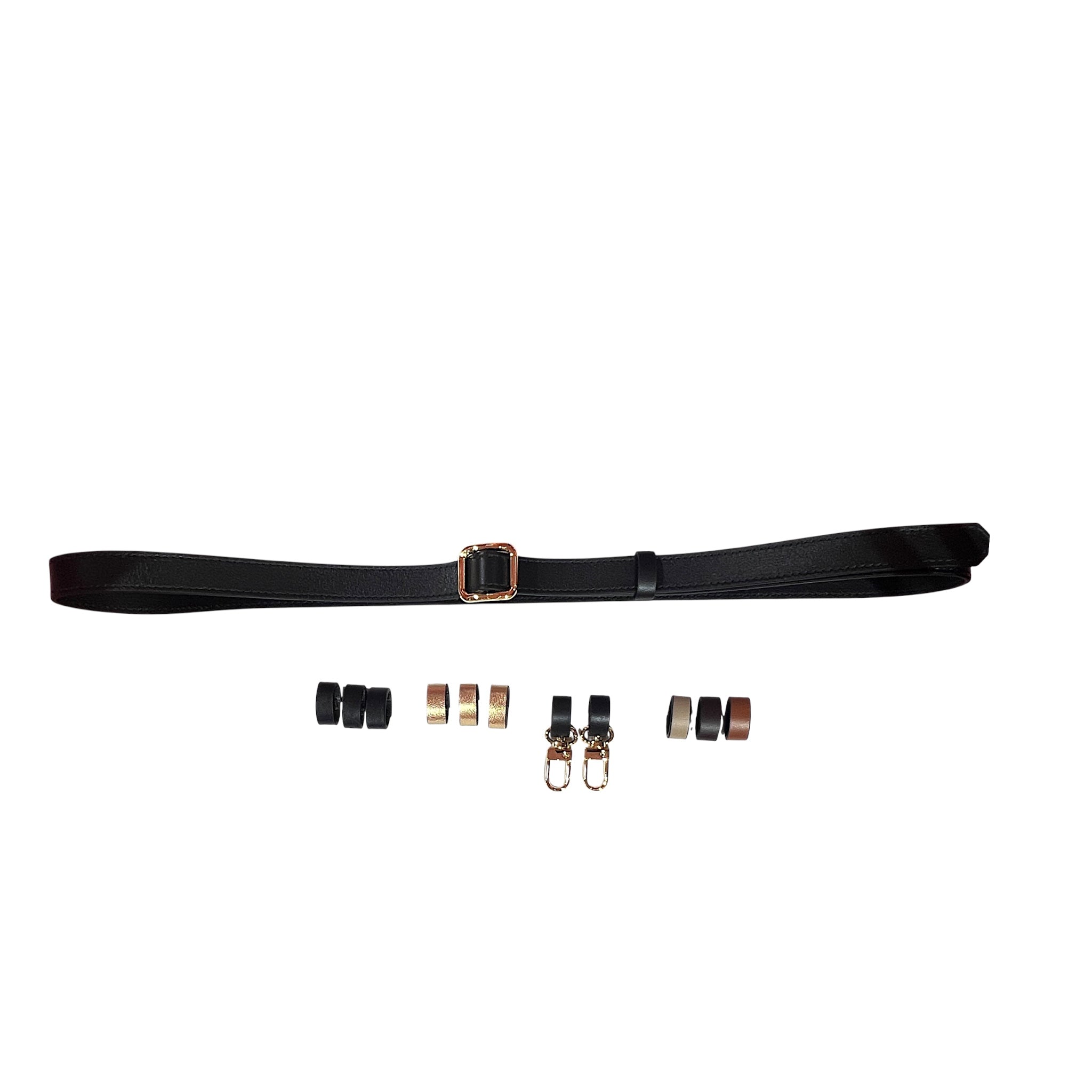Slim single belt - black leather and silver finish